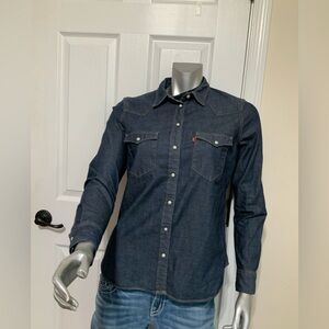 Levis Pearl Snap Women’s Shirt Denim Retro Western Long Sleeve Standard Sz Large